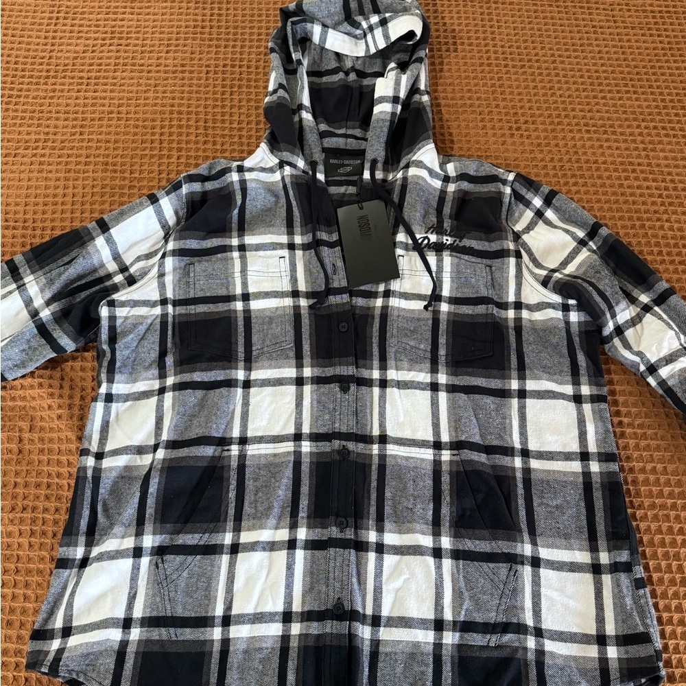 Harley-Davidson Black and White Plaid Shirt